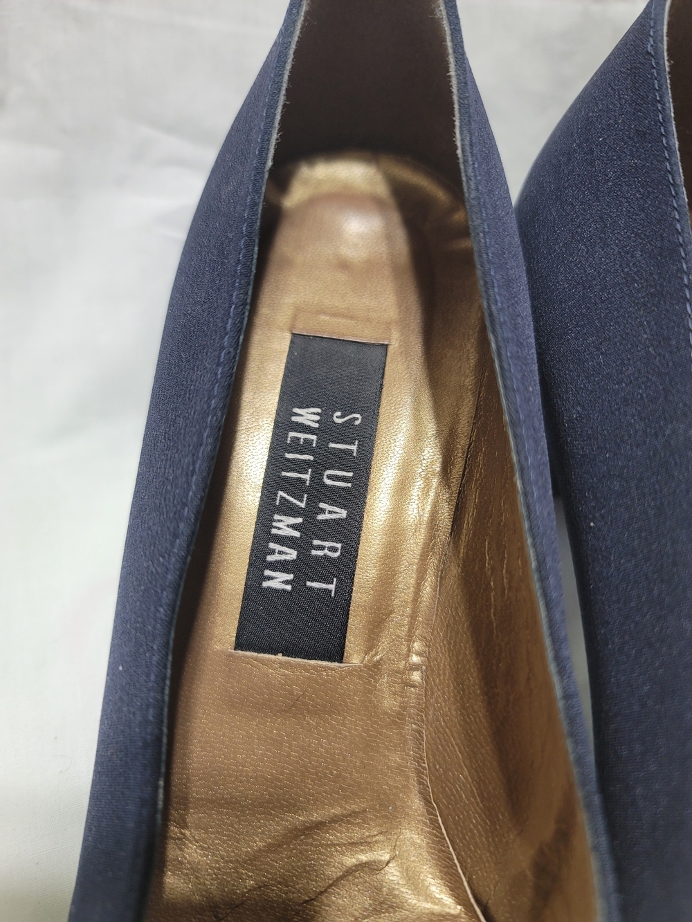 Stuart Weitzman Navy Blue Satin Square Toe Pumps, Size 7.5 B - Picture 5 of 10